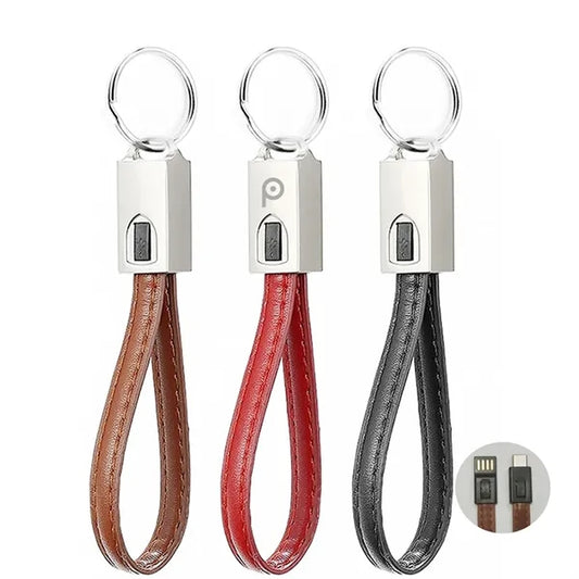 Metal Leather Keychain Data Cable