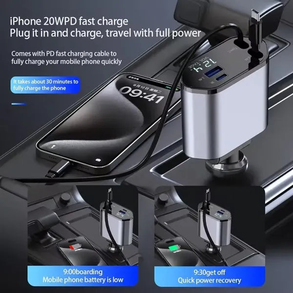 Retractable Car Dual USB Charger