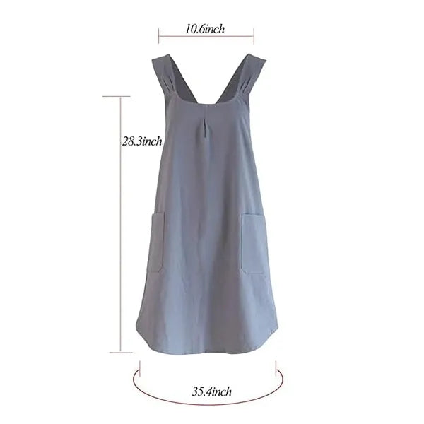 Linen Cotton Apron  Cross-Back Straps Dual Pockets
