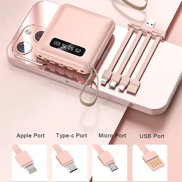 Portable LED Display Power Bank Charger Battery with Cables