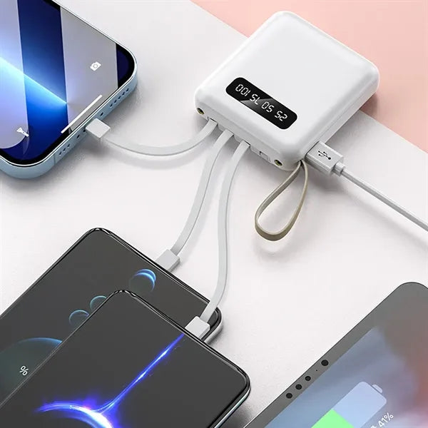 Portable LED Display Power Bank Charger Battery with Cables