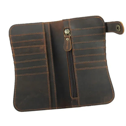 Crazy Horse Leather RFID Blocking Biker Wallets with Chain