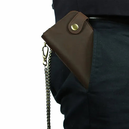 Crazy Horse Leather RFID Blocking Biker Wallets with Chain