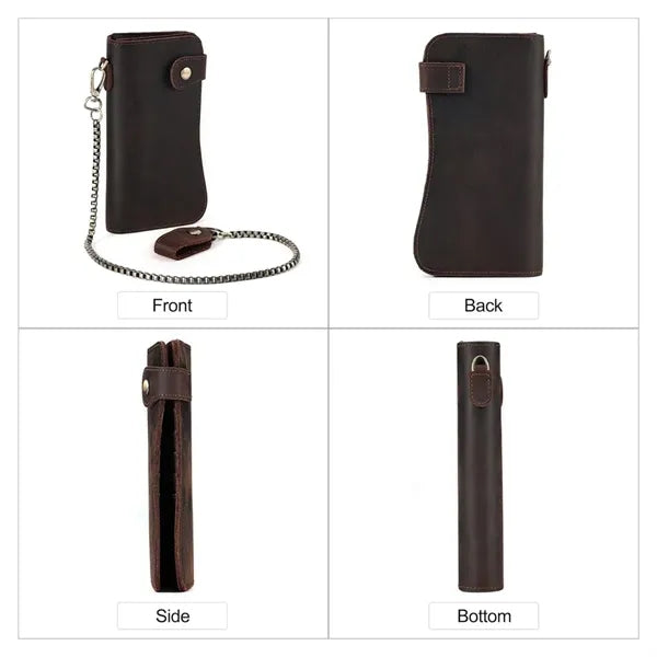 Crazy Horse Leather RFID Blocking Biker Wallets with Chain