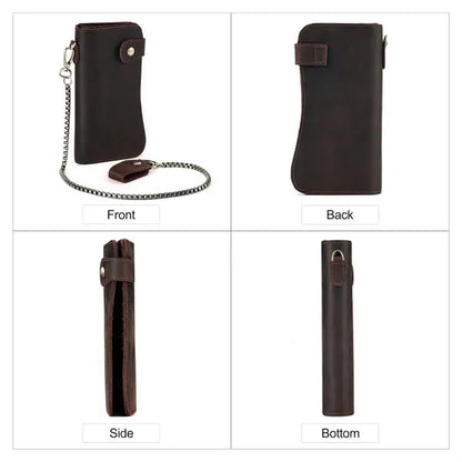 Crazy Horse Leather RFID Blocking Biker Wallets with Chain