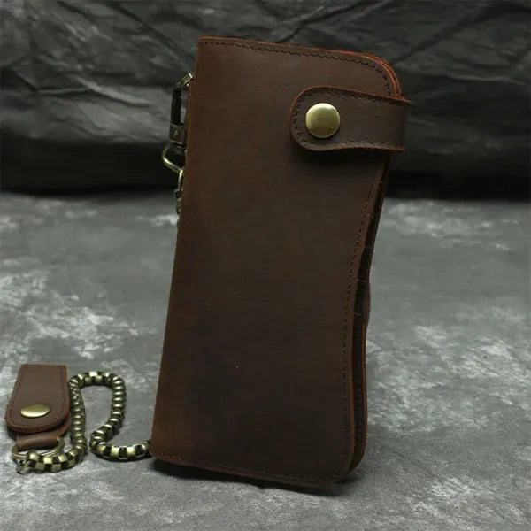 Crazy Horse Leather RFID Blocking Biker Wallets with Chain