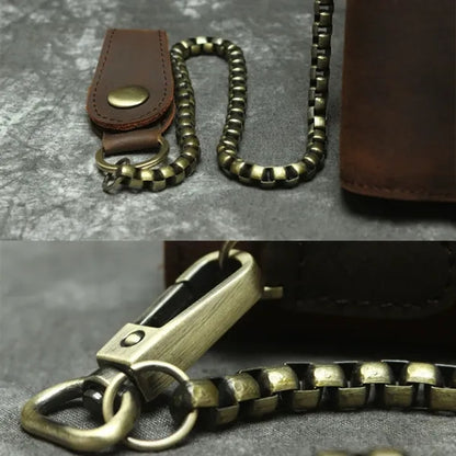 Crazy Horse Leather RFID Blocking Biker Wallets with Chain