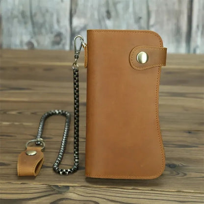 Crazy Horse Leather RFID Blocking Biker Wallets with Chain