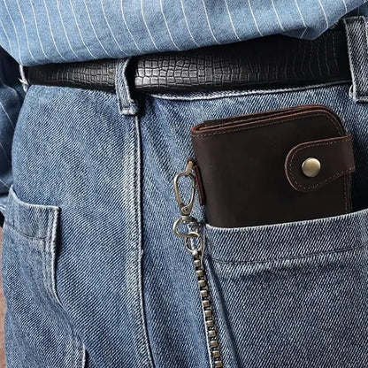 Crazy Horse Leather RFID Blocking Biker Wallets with Chain