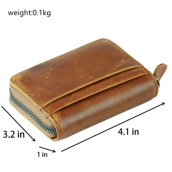 Top Grain Leather Fold Accordion Wallet Zippered Card Holder