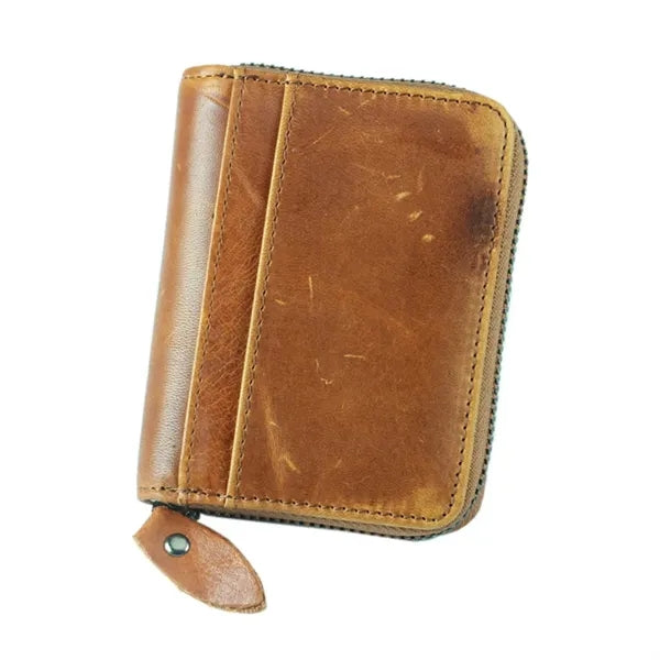 Top Grain Leather Fold Accordion Wallet Zippered Card Holder