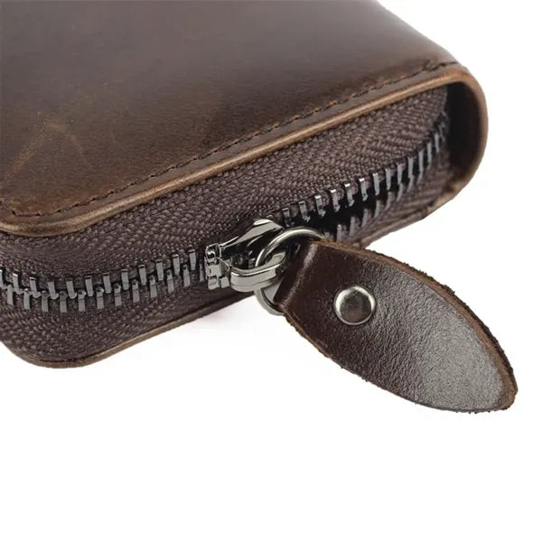 Top Grain Leather Fold Accordion Wallet Zippered Card Holder