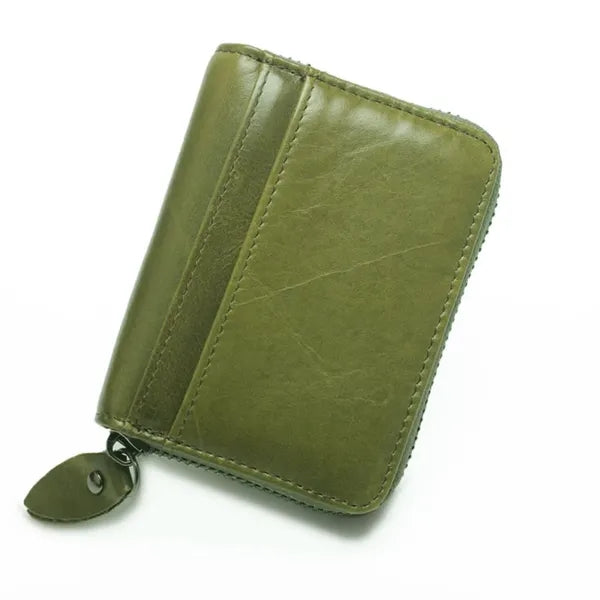 Top Grain Leather Fold Accordion Wallet Zippered Card Holder