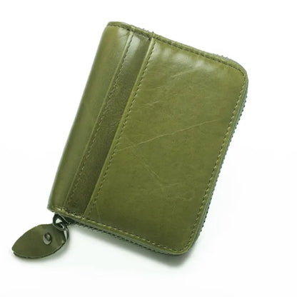 Top Grain Leather Fold Accordion Wallet Zippered Card Holder