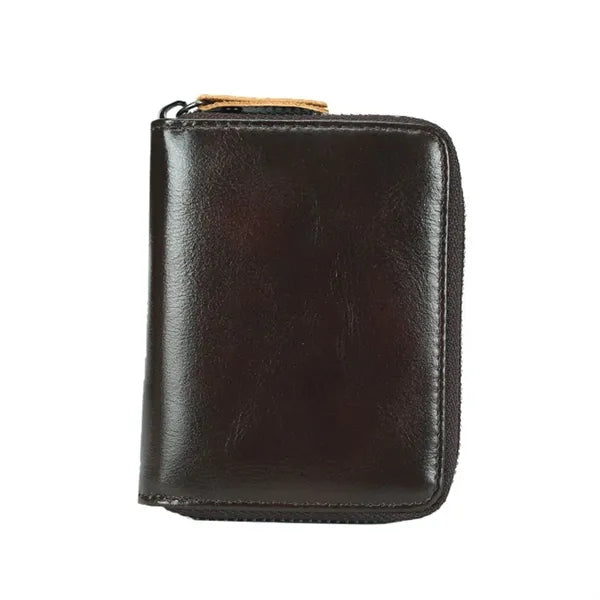 Top Grain Leather Fold Accordion Wallet Zippered Card Holder