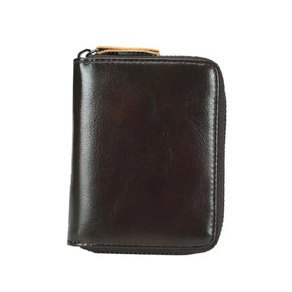 Top Grain Leather Fold Accordion Wallet Zippered Card Holder