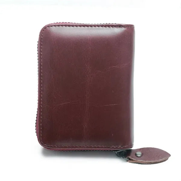 Top Grain Leather Fold Accordion Wallet Zippered Card Holder