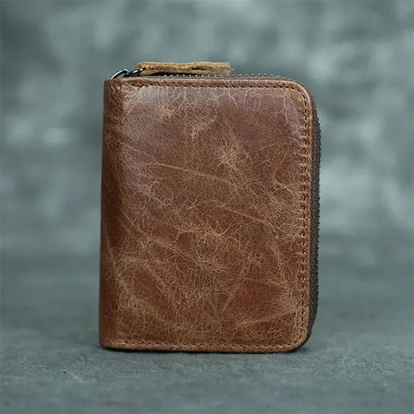 Top Grain Leather Fold Accordion Wallet Zippered Card Holder