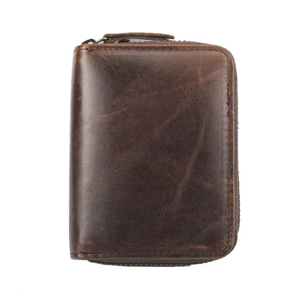 Top Grain Leather Fold Accordion Wallet Zippered Card Holder