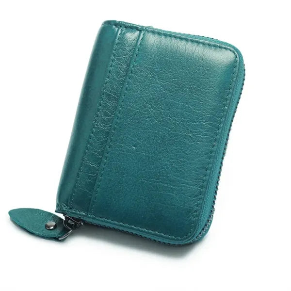 Top Grain Leather Fold Accordion Wallet Zippered Card Holder