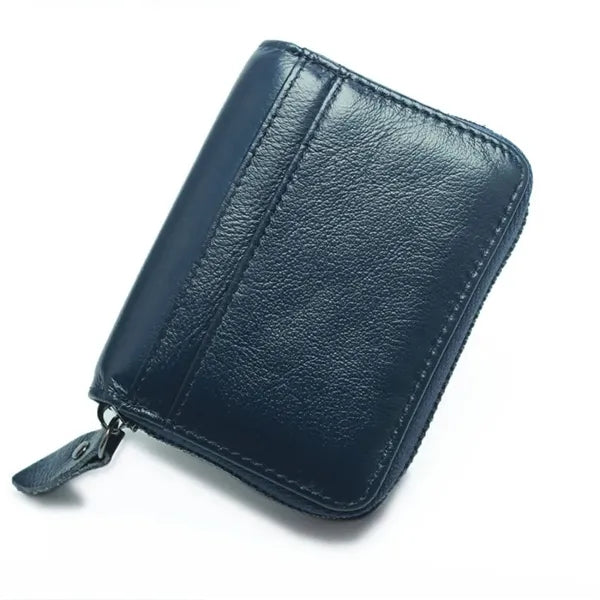 Top Grain Leather Fold Accordion Wallet Zippered Card Holder