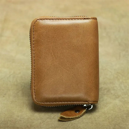Top Grain Leather Fold Accordion Wallet Zippered Card Holder