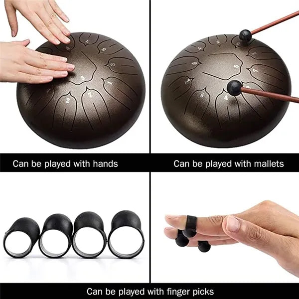 8 Notes 6 Inch C Key Steel Tongue Drum with drumsticks