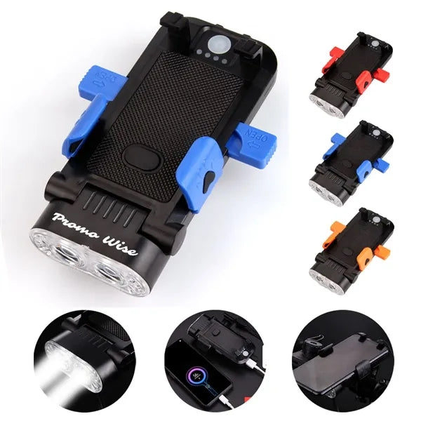 4 in 1 Bicycle Headlight Phone Holder Power Bank 130DB Horn