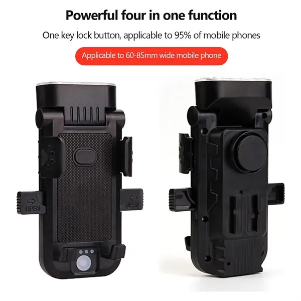 4 in 1 Bicycle Headlight Phone Holder Power Bank 130DB Horn