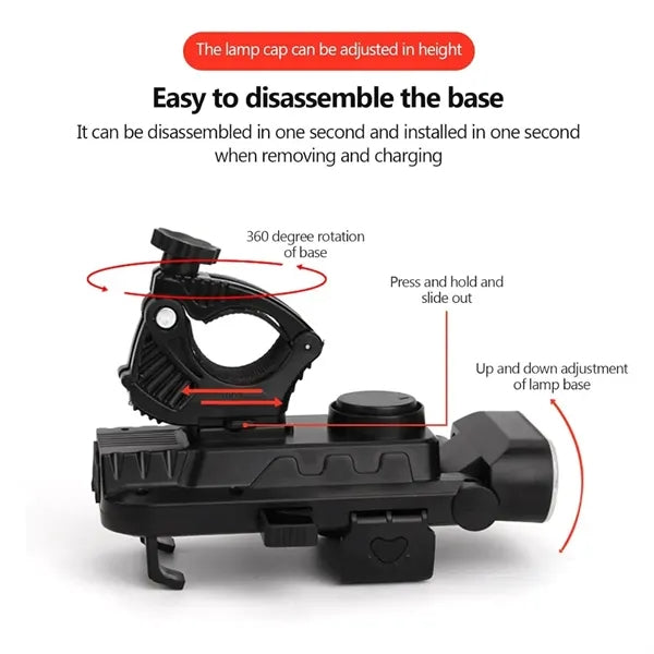 4 in 1 Bicycle Headlight Phone Holder Power Bank 130DB Horn