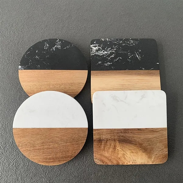 Round Wood Marble Coasters