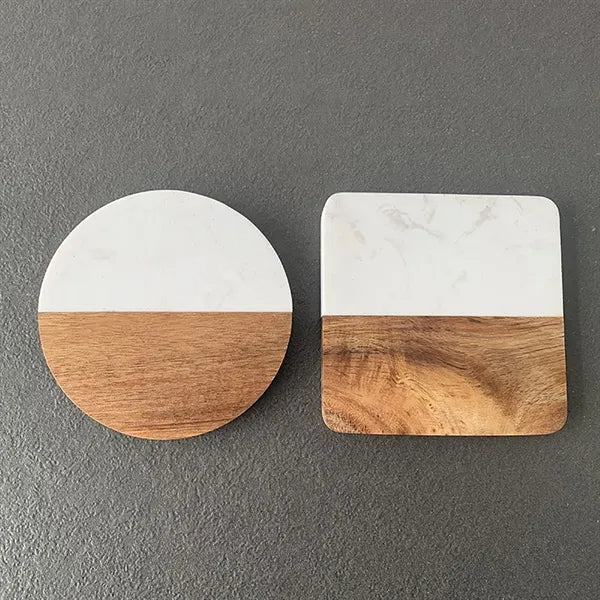 Round Wood Marble Coasters