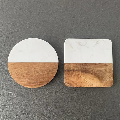 Round Wood Marble Coasters