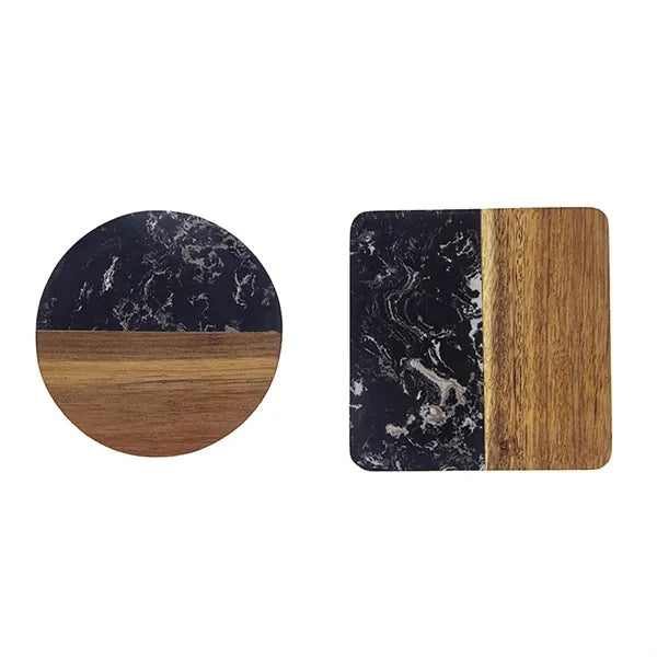 Round Wood Marble Coasters