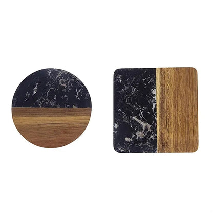 Round Wood Marble Coasters