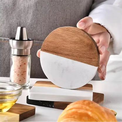 Round Wood Marble Coasters