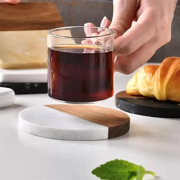 Round Wood Marble Coasters