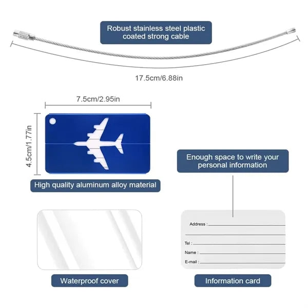 Aluminium Luggage Tags Card Holders W/ Stainless Steel Loops