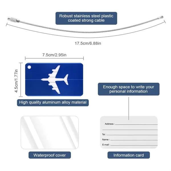 Aluminium Luggage Tags Card Holders W/ Stainless Steel Loops