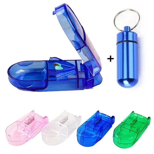 Pill Cutter Splitter Holder with Keychain