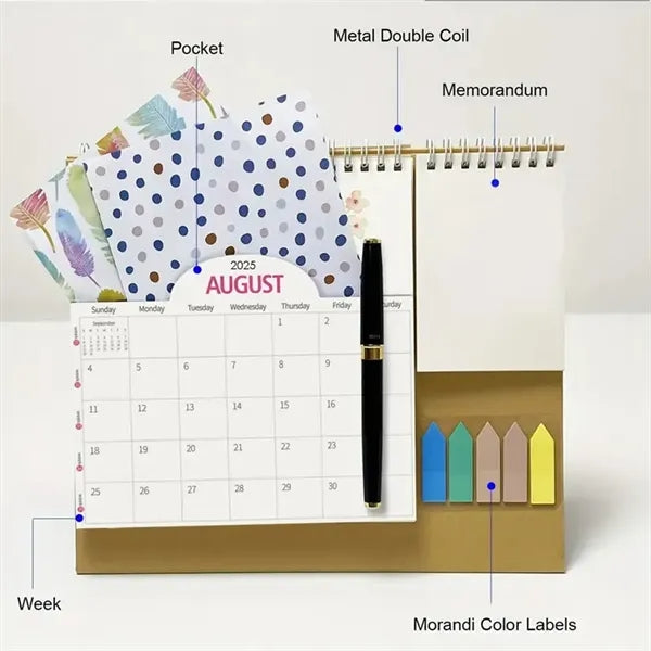 2025 Monthly Desk Calendar Planner with Pockets and Labels
