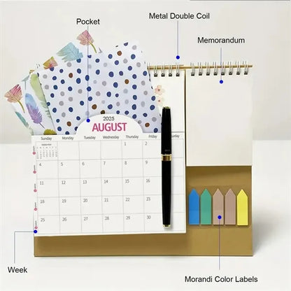 2025 Monthly Desk Calendar Planner with Pockets and Labels