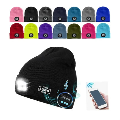 USB Rechargeable Bluetooth Beanie Hat with LED Light