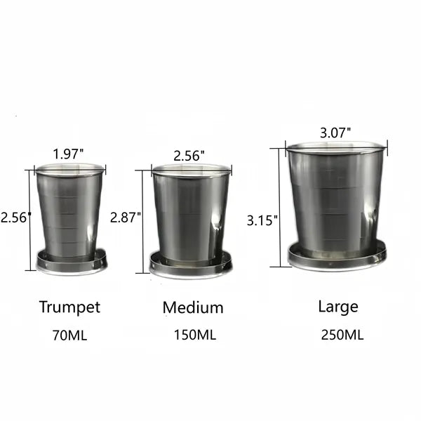 Stainless Steel Camping Mug Folding Cup With Keychain