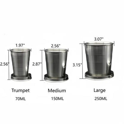 Stainless Steel Camping Mug Folding Cup With Keychain