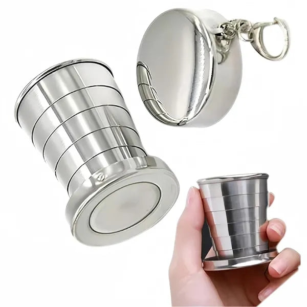 Stainless Steel Camping Mug Folding Cup With Keychain