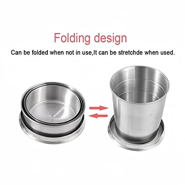 Stainless Steel Camping Mug Folding Cup With Keychain