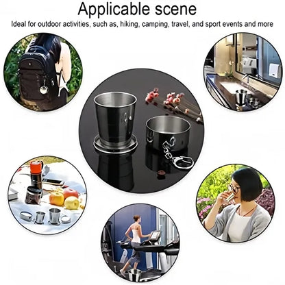Stainless Steel Camping Mug Folding Cup With Keychain