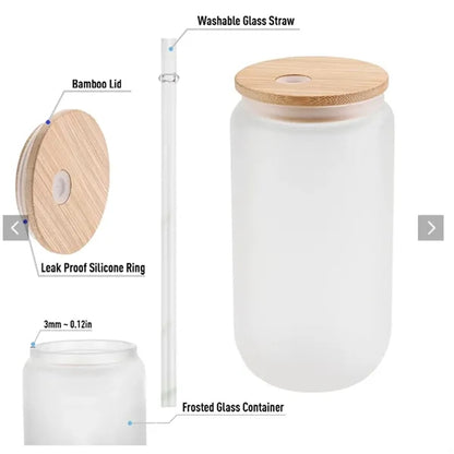 16 oz Beer Can Double Wall Glass With Lid And Straw