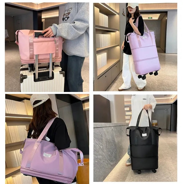 Expandable foldable travel bag with wheels